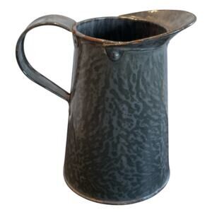 Gray Measure Graniteware Mottled‎ Enamel Rivoted Spout Loop Handle Vintage